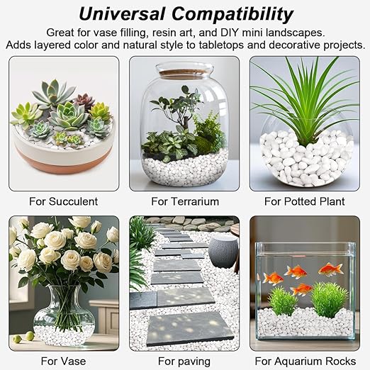 Aquarium Gravel,Landscaping Pebbles, Decorative Ornamental Pebbles Garden,Landscaping Stones Gravel Filler for Home Decoration Flower Bed Fish Tank Plants Vases Succulents (10 Pounds, White)