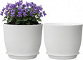 8 Inch Plant Pots Set of 2, Plastic Planters with Drainage Holes and Tray, Flower Pots for Indoor Outdoor Plants and Flowers (White)