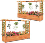 MAT EXPERT Raised Garden Bed with Trellis & Hanging Roof, Lattice Panel with Drainage Hole for Flower, Climbing Plant, Herb, Planter Box for Garden, Patio, Yard (2, 77" x 17" x 45" (L x W x H))