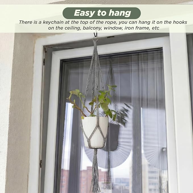 EBOOT 2 Pack 48 Inch Large Macrame Plant Hanger Rope to Hang Flower Pot Plant Holder for Indoor Outdoor Decorations, 4 Legs (Grey)