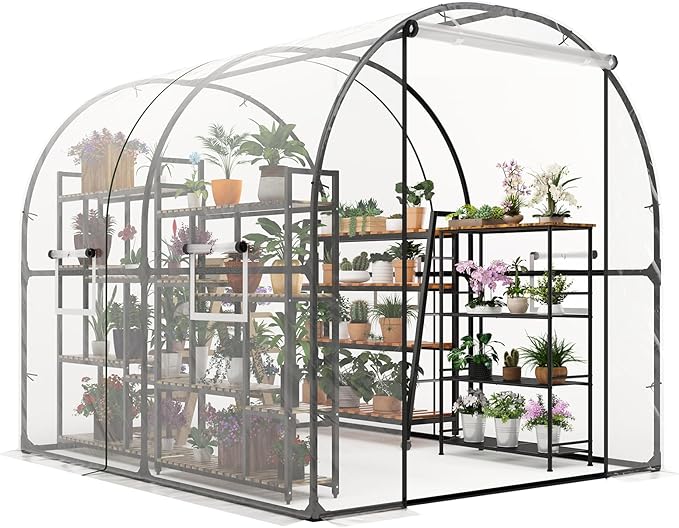 GarveeLife 8.2x6.6x6.6 ft Premium Greenhouse for Outdoors,Upgraded Portable Walk-in Heavy Duty Frame Large Garden Plant Hot Outside Hoop House,Transparent