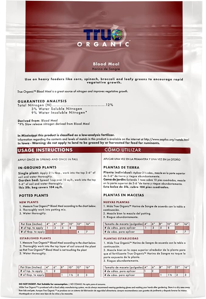 True Organic Blood Meal Fertilizer Granules | High-Nitrogen | For Rapid Growth | Covers 104 Sq. Ft. | 3 lb, Pack of 6