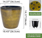 Dexceder 15x14 Self Watering Planter with Wheels (Yellow Brown Gradient) | Inner Pot Design, Thickened Large Floor Standing Flower Plant Pot with Water Level Indicator Indoor Outdoor