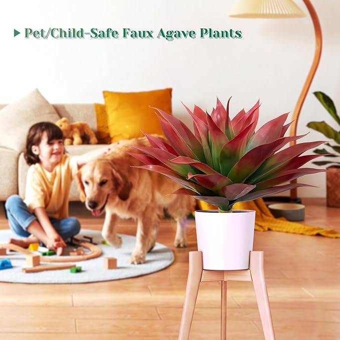 2 Pack Artificial Fall Agave Plants 28 Inch Large Size Faux Succulent Stems Outdoor Decorating Realistic UV Resistant Tropical Plant Plantas Artificiales Decorativas Grandes - 29 Leaves, Red