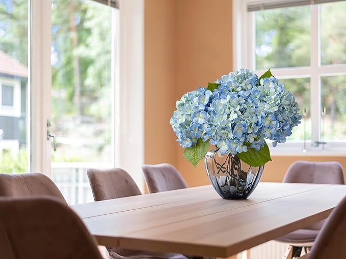 ZYTUYO 20in 4PCS Faux Blue Hydrangea Artificial Flowers Lifelike Latex Hydrangeas Faux Flower Heads Real Touch Fake Bouquet with Stem for Silk Floral DIY Home Office Party Table Decor