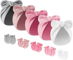 BQUBO Baby Turban Hats and Mittens Set Newborn Infant Hospital Hats Caps with Bows for Baby Boys Girls 0-12 Months