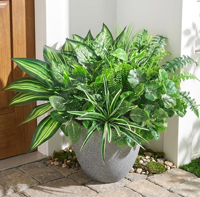 Waipfaru Artificial Plants Outdoor UV Resistant, Realistic Fake Plants Artificial Greenery, Large Bunches Faux Plants for Indoor Outdoor Porch Patio Garden Spring Summer Home Decor (Large 10pcs)