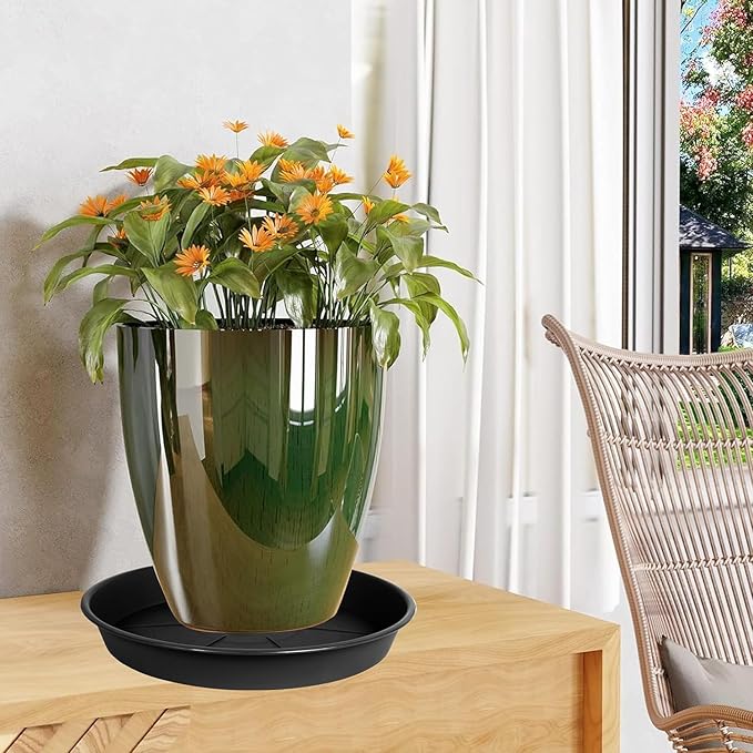 OVZILKI 2 Pack of Plant Saucer 10 inch, Black Plastic Flower Plant Pot Saucer, Heavy Duty Plant Drip Trays Saucers for Indoor, Plant Water Tray for Planters