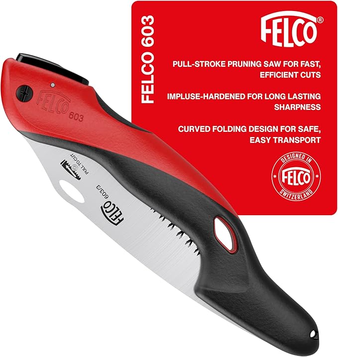 FELCO 603 Folding Pruning Saw – Curved Pull-Stroke Saw for Tree Trimming & Elevated Cut | Tree Branch Cutter | Folding Handsaw with Chrome-Plated 8" Blade, Non-Slip Handle, Blade Lock, Swiss Precision