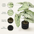 16'' Fake Plant Tall Artificial Caladium Plants Indoor with Black Planter Design, for Home Living Rooms Patios Porches Bathrooms Outdoor Decor (Green)