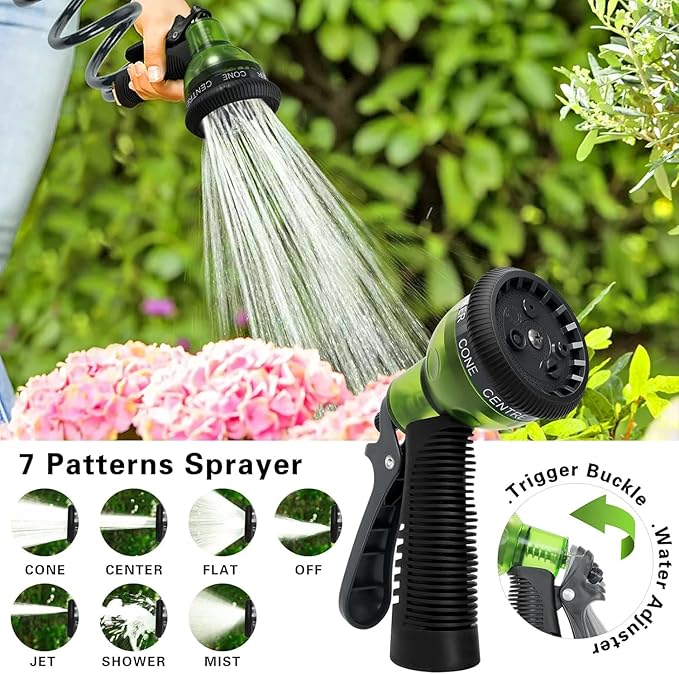 Coil Hose 25FT EVA Coil Garden Hose With 3/4'' Brass Connector Coiled Water Hose Lightweight And No Kink Includes 7 Patterns Spray Nozzle For Outdoors Lawn Watering Car Washing