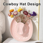 Hanging Wall Planters for Indoor Plants, Wall Vases for Flowers, Ceramic Cowboy Hat Vases for Decor, for Bathroom, Living Room, Office, and Home Decor.Light Pink