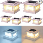 Dynaming 4x4 Solar Post Cap Lights Outdoor with 2 Color Modes, Fence Post Solar Lights White Shell Fit for 4x4 Vinyl/Wooden Posts, High Brightness LED Lighting Decor for Garden Deck Patio, 6 Pack