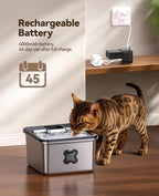 Cordless Cat Water Fountain : [Visual Filter] & [Heavy-Duty Stainless Steel] 3.2L/108oz, FEELNEEDY- Premium, Durable Design, 4000mAh Battery Operated Pet Fountain with Sensor, FN-W17 for Cats and Dogs