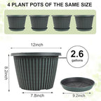 Large-Planter-Indoor-Outdoor Plant Pots, 12 inch 4 Pack Plastic Flower Pots with Saucer And Drainage Holes, Modern Garden Planters For Planting Medium Large Plants, Decorative Resin Garden Pots