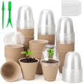 50 Set 3.15 Inch Peat Pots Plant Starters for Seedling with Humidity Dome,Herb Seed Starter Pots Kits, Garden Germination Nursery Pot wit 50 Plant Labels, 2 Transplant Tools.