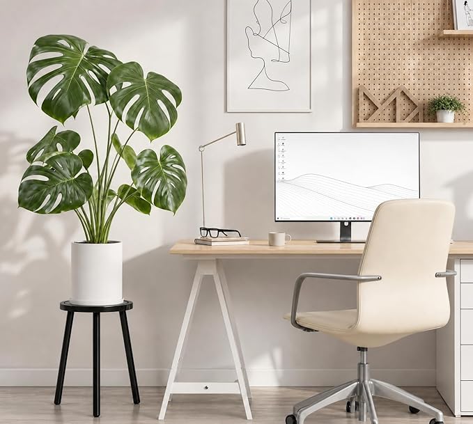 2-Pack Wood Plant Stands Indoor, 16.7" Tall Plant Stand Outdoor Mid-Century Plant Stool, Single Plant Table Modern Small Round Side/End Table for Living Room, Balcony, Office(Black)