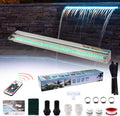 36" Water Pool Fountain 304 Stainless Steel Lighted Pool Waterfall Spillway with Wider Water Flow Platform, Multi-Color LED Strip Light with Remote Control for Indoor, Garden, Outdoor Decoration