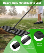 Lawn Leveling Rake 36x10 inch, Heavy Duty Reinforced Lawn Leveler Tool, Garden Landscape Rake with 77" Adjustable Handle, Yard Ground Leveler for Backyard, Garden, Golf Course, Farm, Pasture
