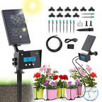 Solar Drip Irrigation System, Automatic Irrigation System for Outdoor Gardening，2200mA Battery and rain Sensing Function,for courtyards, Balconies, Gardens, 10 Potted Plants