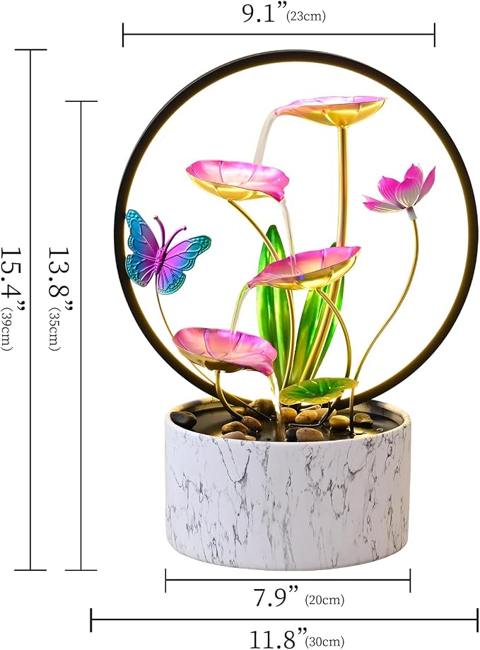15‘’ H Small Tabletop Water Zen Fountain with Led Light for Indoor Meditation Yoga Spa Room Decor.