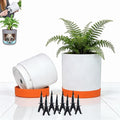 GreenShip Planter Set of 2 (10.3'' & 8.3'') – Dual-Use Self-Watering or Traditional Indoor Cylinder Flower Pots with Saucers & Side Drainage – Durable Lightweight Clay & Resin Blend (W/T)