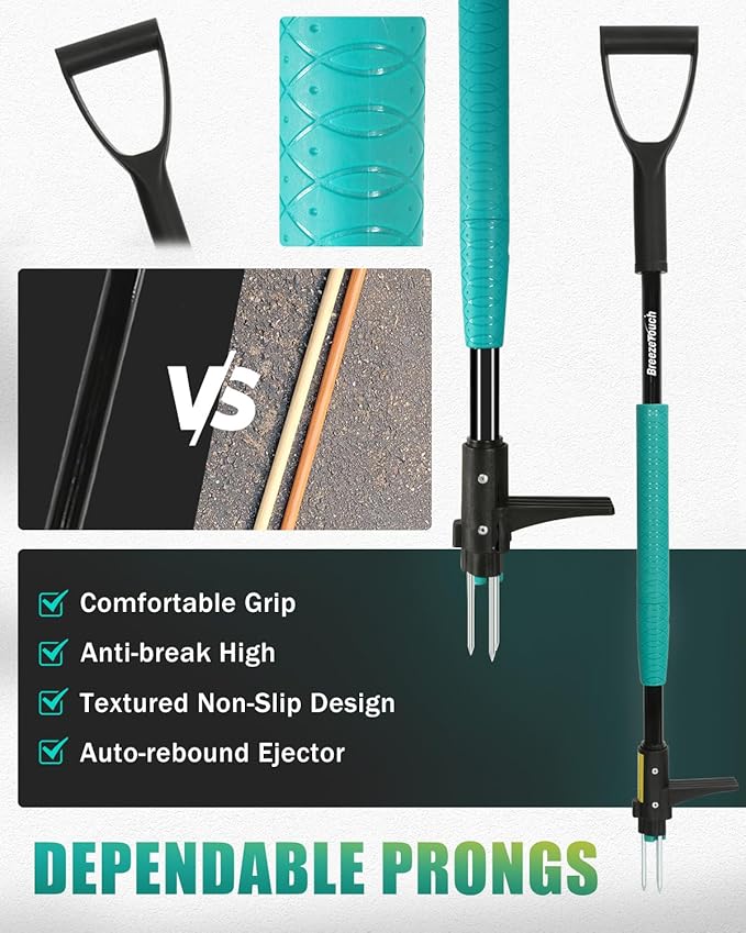 Breeze Touch Weed Puller Tool with Ergonomic D-Handle, 39" Stand Up Weed Puller Tool with Long Handle, Heavy Duty 3-Claw Dandelion Weed Puller & Root Remover for Lawn & Garden