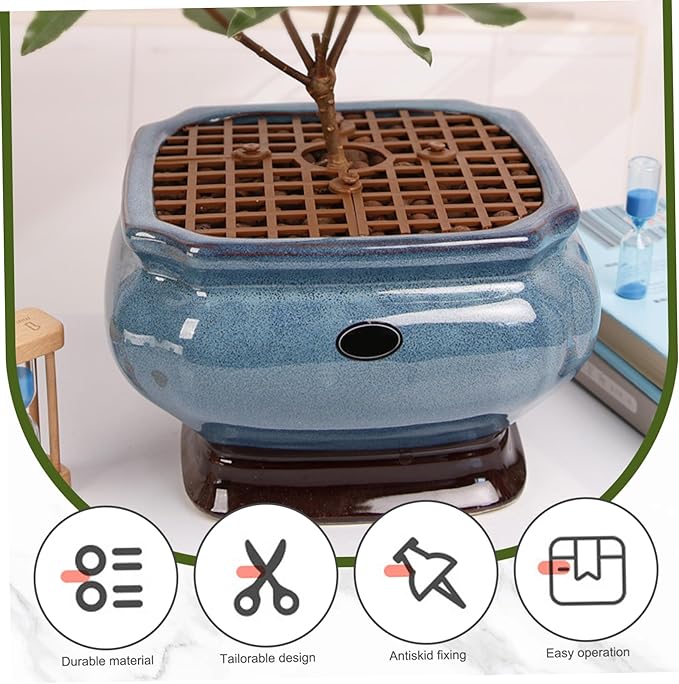 2PCS 12 Inch Square Plastic Plant Pot Covers with Non‑Slip Stakes, Cuttable Animal Protection for Indoor & Outdoor Flower Pots