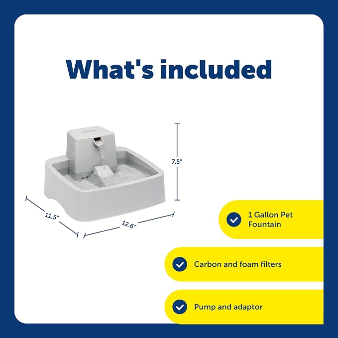 PetSafe Oasys 1 Gallon (128 Ounce) Pet Fountain - Cat or Small to Medium Breed Dog Water Fountain - Dishwasher Safe Filtered Water Dispenser with Flow Control - Filters Included - Easy to Clean