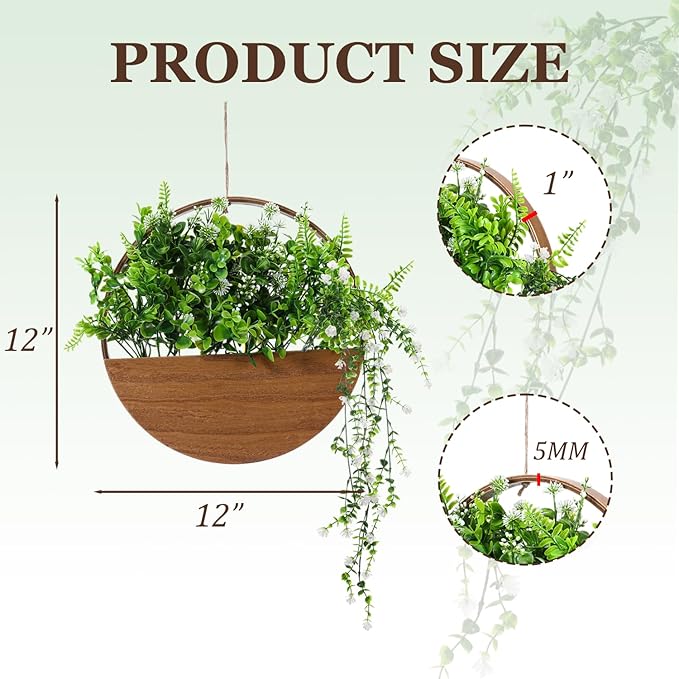 Fake Hanging Plants Artificial Plants Indoor, Faux Plants Eucalyptus in Pot for Living Room Bathroom Wall Décor, Outdoor Porch Decorations, Farmhouse Home Office Décor(Brown