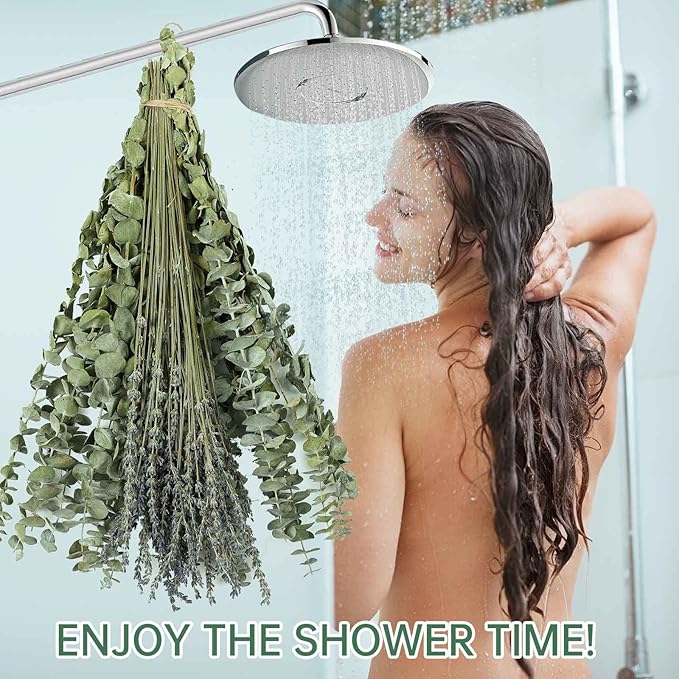 65 PCS Dried Eucalyptus Stems & Lavender Flowers Bundle for Shower, 17'' Natural Real Live Eucalyptus Leaves Greenery Hanging Lavender Shower Plant for SPA Home Fragrance Bathroom Wall Decor