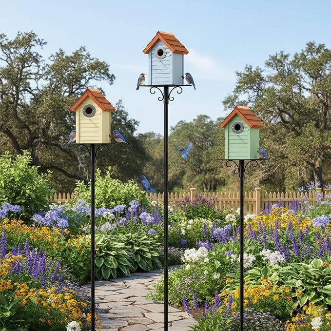 3pk Bluebird Bird Houses for Outside Clearance - Bird House for Wall Mounting - Tree Swallow Nest Box with Stainless Steel Predator Guard - Cedar Shingles Roof UV Painting - 10 Years Outdoor