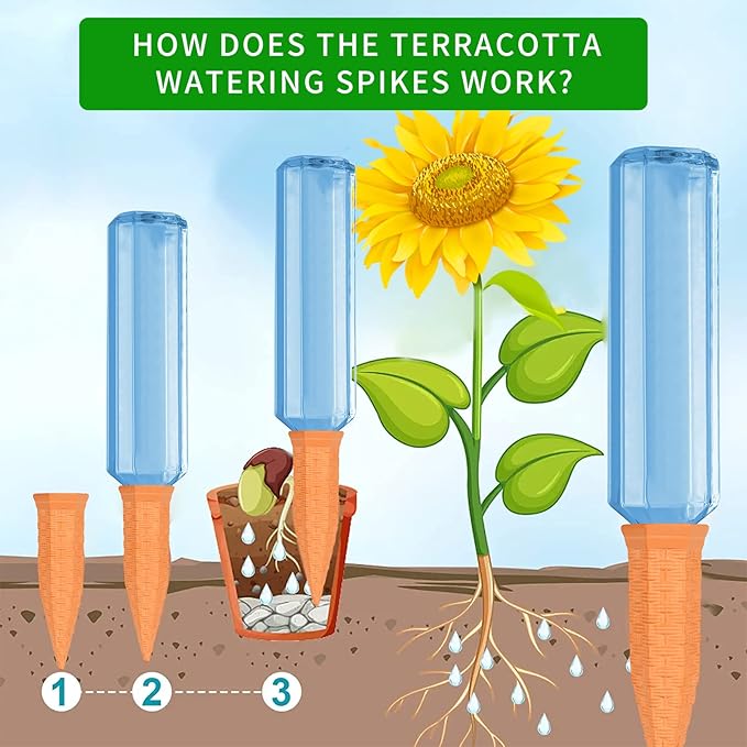 Baxrou Plant Self Watering Stakes 12 Pack Terracotta Watering Spikes for Indoor and Outdoor Plants,Wine Bottle Plant Watering Devices, Automatic Plant Waterers for Vacation