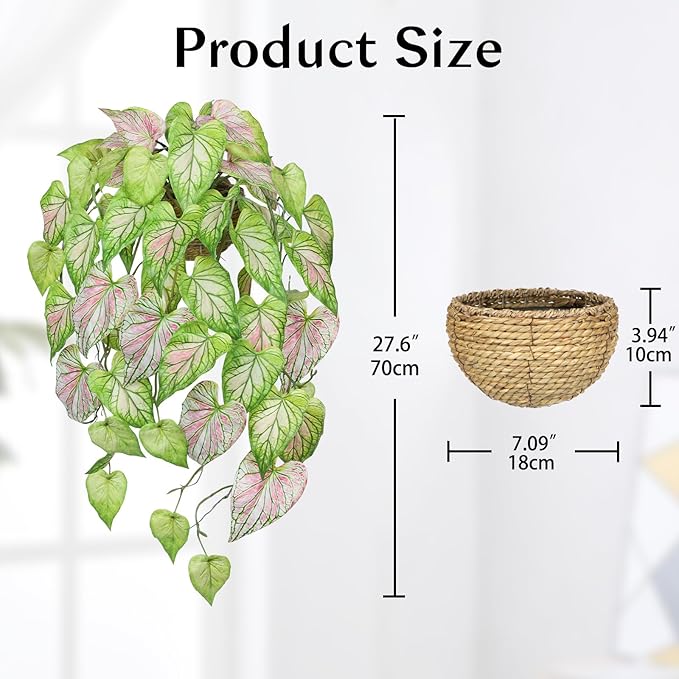 Large Fake Hanging Plants in Pot for Indoor & Outdoor, Long Artificial Hanging Pothos Plants Green, 27.6" Fake Potted Vines Ivy Greenery Plant for Room Wall Shelf Decor Living Room Patio Porch
