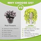 Artificial Hanging Flowers for Outdoors, 2 PCS 300 Blooms UV Resistant Morning Glory Faux Silk Vines, No-Odor Realistic Fake Plants for Garden Planter Porch Patio Decoration, Yellow