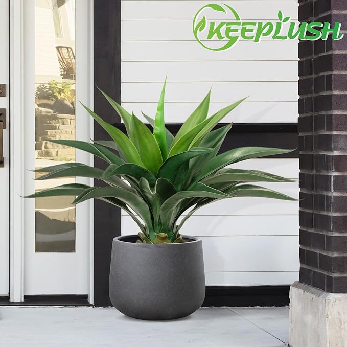 Artificial Agave Plant 2ft - 24" Large Fake Aloe Vera Plants Indoor with Fake Grass - Fake Floor Plant for Front Porch Patio Home Office Door Step Hotel Desert Style Decor 2PCS