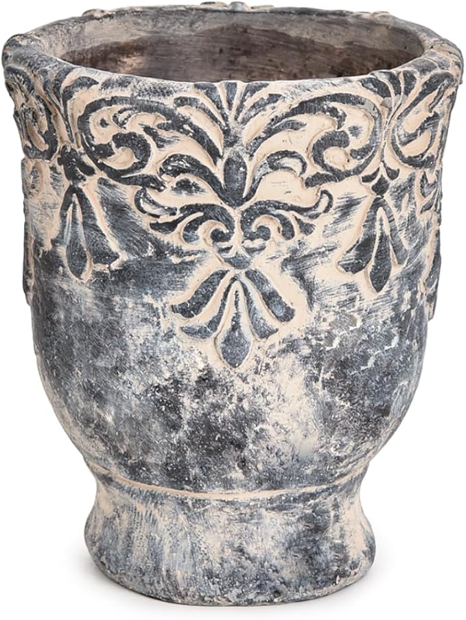Sungmor 5.9 Inch Cement Plant Pot for Plants, Succulent Planter with Embossed Design, Vintage Concrete Flowerpots with Drainage Hole, Decorative Orchid Houseplant Pot Indoor Outdoor Plant Container