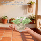 Handmade Positive Crochet Flowers, Green Gifts for Women - Inspirational, New Job, New Business Gifts for Coworker, Boss, Friend - Emotional Support Crochet Plant Monstera Pots for Desk Decor