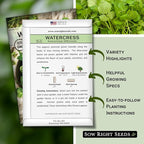 Sow Right Seeds - Watercress Seeds for Planting - Non-GMO Heirloom Packet with Instructions to Plant and Grow Home Garden - Fast-Growing Aquatic Vegetable with Edible Leaves - Fresh and Delicious