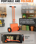 Plant Caddy with Wheels, USA Original Patent, Foldable Plant Dolly Cart with Adjustable Grabbing Arm and Strap, 176 Lbs Heavy Duty Plant Cart for Plant Pots, Indoor & Outdoor Use (Orange)