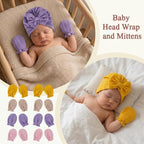 Newborn Baby Girl Hats Mittens Set Cotton Hospital Bow Hat Beanies Caps Gloves for New Born Girls 0-6 Months