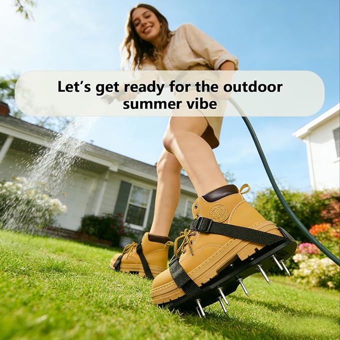 Lawn Aerator Shoes with Adjustable Straps - for Lawn Aeration or as Screed Shoes - Lawn Aerator Shoes as Perfect Aerator Lawn Tool - Medium