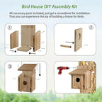 NATUREYLWL Outdoor Wooden Bird House, Birdhouse DIY Assembly Kit, Durable Bluebird Nesting Box with Cleaning Door, Weather-Resistant Garden Decor for Small Wild Birds