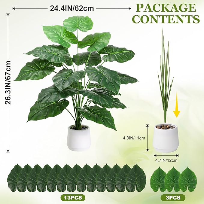 28'' Fake Plants Large Artificial Tropical Plants Indoor Tall Plant, with White Planter Ideal, for Home Living Rooms, Patios, Porches, Bathrooms, and Outdoor Decor