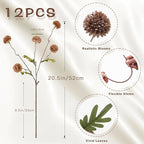 12Pcs Fake Kiku Flowers, Artificial Small Chrysanthemum Balls with Stems, Faux Silk Mini Pompon Mums for Vase Floral Arrangement DIY Bouquets Wedding Party Table Centerpieces Home Decor (No Vase)