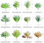 HappyHapi 12 Pcs Artificial Succulents Mini Fake Plants Unpotted Faux Succulent for Craft, Small Plastic Succulents Assortment in Flocked Green Floral Decor for Party, Cake, Garden & Outdoor