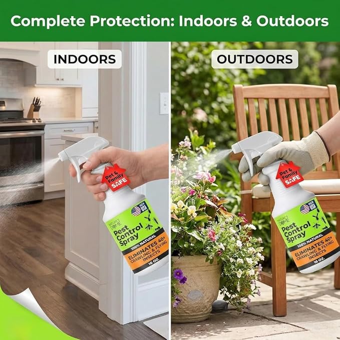 Nature’s Dome Pest Control Spray 16 Oz | 100% Natural Ant Killer & Bug Spray for Indoor & Outdoor Use | Eco-Friendly Bug Spray for Flea, Ticks, Ant & Mosquitos | Safe for Pets and Kids
