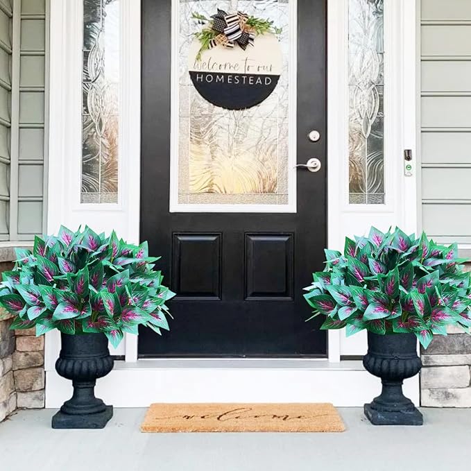Artificial Plants Faux Greenery for Outdoor Outside UV Resistant, Fake Silk Realistic Coleus Bushes Shrubs for Porch Planters Front Door Patio Pots Spring Summer Decor, 12 Bundles
