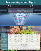 SEAOURA Led Aquarium Light for Plants-Full Spectrum Fish Tank Light with Timer Auto On/Off, 24-30 Inch, Adjustable Brightness, White Blue Red Green Pink LEDs with Extendable Brackets for Freshwater