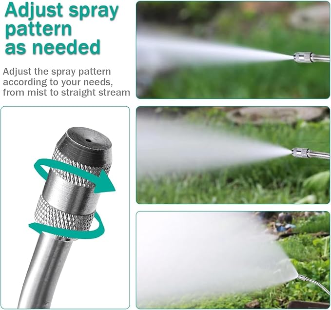 All Metal Sprayer Wand with 3 Types of Nozzles, Fan Nozzle Replacement Sprayer Wand, Stainless Steel Sprayer Wand with 1/4" & 3/8" Brass Barb and 2 Hose Clamps (3 Nozzles 44 Inches Sprayer Wand)